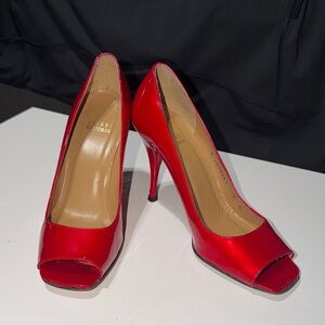 Stuart Weitzman Vibrant Red Open Toe Heels